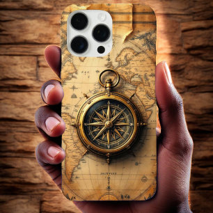 Coques iPhone 16 Pro Max Patrimoine du Navigateur : Carte du Monde Compass