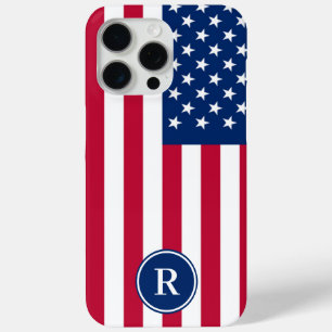 Coque iPhone 15 Pro Max Patriotique Américain Rouge Bleu bleu Personnalisé