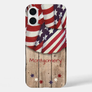Coques iPhone 16 Plus Patriotique USA Couleur Bund sur clôture en bois