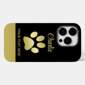 Coques Case-Mate iPhone Patte de chien brillante en or sur fond noir (Verso (horizontal))