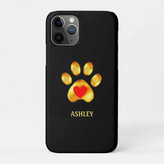 Coques Case-Mate iPhone Patte dorée avec cœur sur fond noir (Dos)