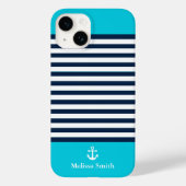 Coques Case-Mate iPhone Pattern Navy blue and white bands Blue background (Verso)