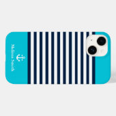 Coques Case-Mate iPhone Pattern Navy blue and white bands Blue background (Verso (horizontal))