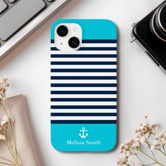 Coques Case-Mate iPhone Pattern Navy blue and white bands Blue background