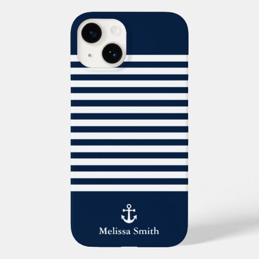 Coques Case-Mate iPhone Pattern Navy blue and white bands Blue Navy (Verso)