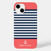 Coques Case-Mate iPhone Pattern Navy blue and white bands Orange (Verso)
