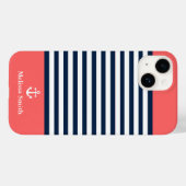 Coques Case-Mate iPhone Pattern Navy blue and white bands Orange (Verso (horizontal))