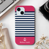 Coques Case-Mate iPhone Pattern Navy blue and white bands Red background