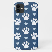 Coques Case-Mate iPhone Pattern of paws, Dog paws, White paws, Blue Hearts (Dos)