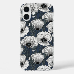 Coques iPhone 16 Plus Pavot blanc sur la marine