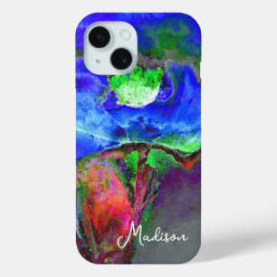 Coque Pour iPhone 15 pavot bleu floral Abstrait
