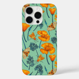 Coques iPhone 16 Pro Pavot et papillons de nuit de Californie sur jade