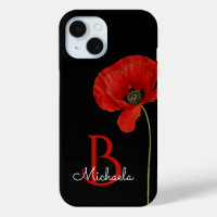 Pavot rouge monogramme sur Black Stylish
