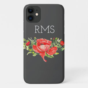 Case-Mate iPhone Case Pavot rouge sur gris Monogramme personnalisable