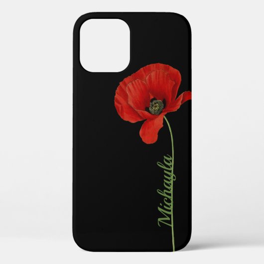 Coques Case-Mate iPhone Pavot simple personnalisé rouge sur noir (Verso)