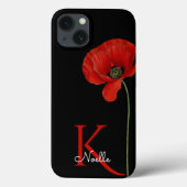 Coques Case-Mate iPhone Pavot simple rouge monogramme sur noir (Verso)