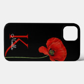 Coques Case-Mate iPhone Pavot simple rouge monogramme sur noir (Verso (horizontal))
