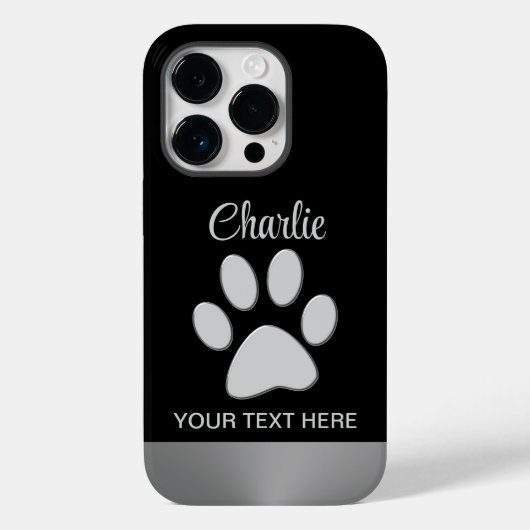 Coques Case-Mate iPhone Paw Chien Argent sur arrière - plan noir (Verso)
