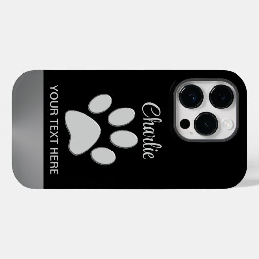 Coques Case-Mate iPhone Paw Chien Argent sur arrière - plan noir (Verso (horizontal))
