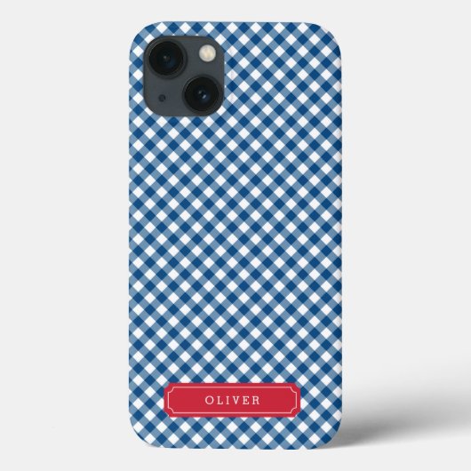 Coques Case-Mate iPhone Pays Chic Bleu En vichy Personnaliser avec le nom (Verso)