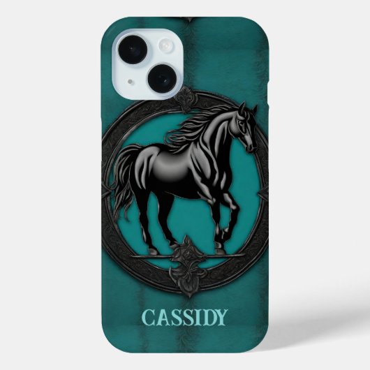 Coques Case-Mate iPhone Pays de l'Ouest équestre Turquoise Cheval noir (Verso)