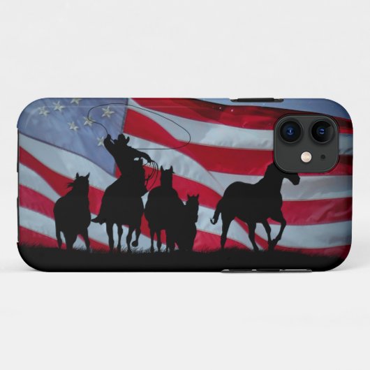 Coques Case-Mate iPhone Pays Western Cowboy Roping drapeau américain (Dos (Horizontal))