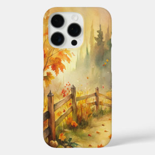 Coques iPhone 16 Pro Paysage automnal rustique à l'aquarelle