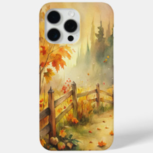 Coque iPhone 15 Pro Max Paysage automnal rustique à l'aquarelle