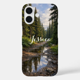 Coques iPhone 16 Paysage de chemin forestier pluvieux Personnalisé