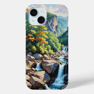 Coque Pour iPhone 15 Paysage de la cascade de Serene Mountain