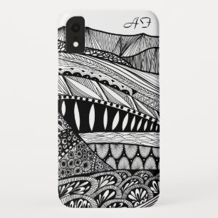 Case-Mate iPhone Case Paysage de montagne art abstrait de doodèle noir 