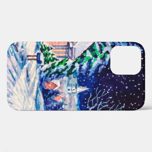 Coques Case-Mate iPhone Paysage hivernal enneigé. Maison de campagne. Noël (Verso (horizontal))
