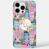 Coques Case-Mate iPhone Paysage Urbain Rose Élégant | Monogramme Initial F (Verso)