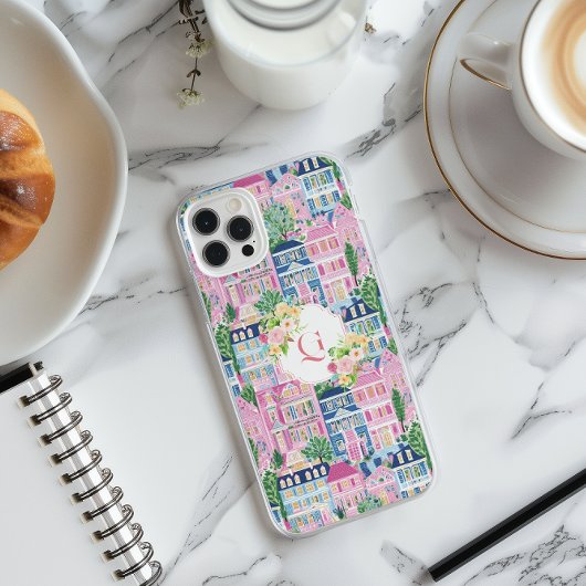 Coques Case-Mate iPhone Paysage Urbain Rose Élégant | Monogramme Initial F