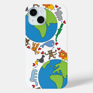 Coque Pour iPhone 15 Peace And Love Cute Cartoon Animaux du monde