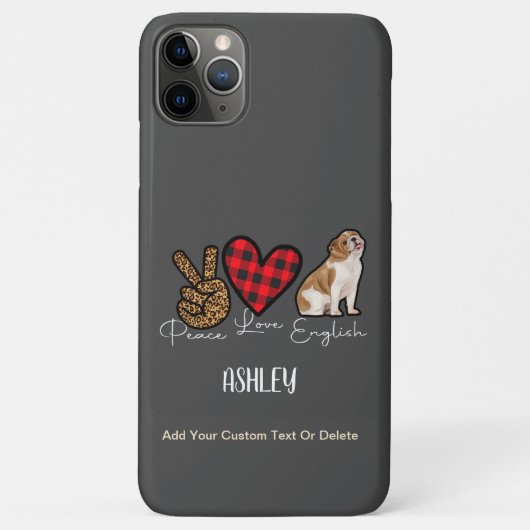 Coques Case-Mate iPhone Peace Love English Bulldog Plaid mignon Amoureux d (Dos)