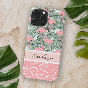 Coque iPhone 15 Pro Max Peach Blush Flamants roses rose Palm Feuille Motif