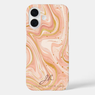 Coques iPhone 16 Peach Cake Marble Parties scintillant or personnal