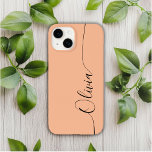 Coque Pour iPhone 14 Peach Fuzz Black Elegant Calligraphie Nom du scrip<br><div class="desc">Peach Fuzz Elegant Black Calligraphy Script Personnalisé Nom iPhone 14 Smart Phone Boîtes dispose d'un design moderne et tendance simple et élégant avec votre nom personnalisé dans élégante calligraphie manuscrite typographie de script sur un arrière - plan de pêche fuzz. Conçu par ©Evco Studio www.zazzle.com/store/evcostudio</div>