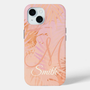 Coque Pour iPhone 15 Peach Fuzz Minimaliste Feuilles tropicaux modernes