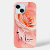 Coques Case-Mate iPhone Peach Fuzz Rose Arrière - plan Monogramme Nom Coeu (Verso)