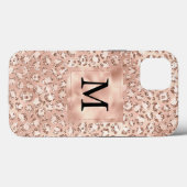 Coques Case-Mate iPhone Peach Rose or Blush rose Glitz léopard Monogramme  (Verso (horizontal))