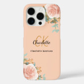 Coques Case-Mate iPhone Peach rose or floraux monogramme élégant (Verso)