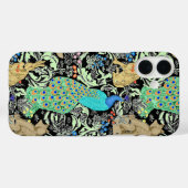 Coques Case-Mate iPhone Peacock Art Nouveau Impression, Turquoise & Neutra (Verso (horizontal))
