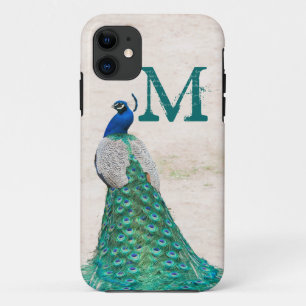 Coque iPhone 11 Peacock Bird Feather Turquoise Monogramme IPHONE 5