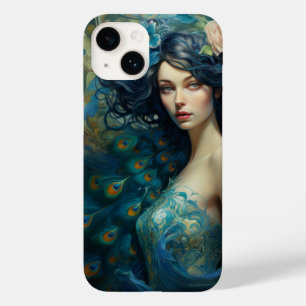 Coque Pour iPhone 14 Peacock Feather Beather : Femme en Turquoise et bl