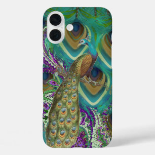 iPhone 16 Plus Case Peacock & Feathers de la marine et du cuivre