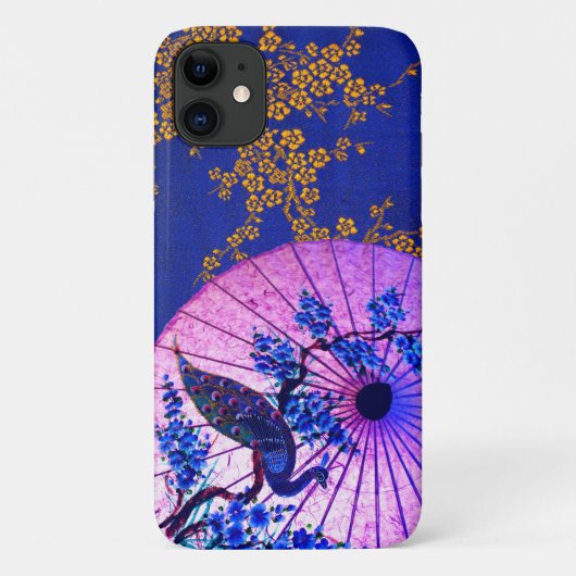 Coques Case-Mate iPhone Peacock oriental parasol cerisier fleurs bleu rose (Dos)