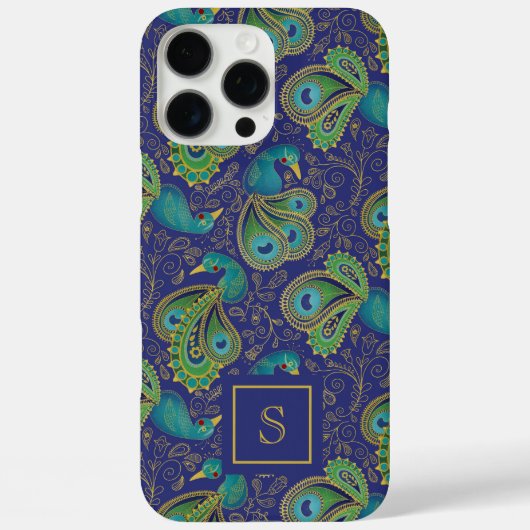 Coques Case-Mate iPhone Peacock Paisley Royal Blue Monogram (Verso)