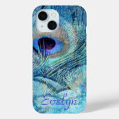 Coques Case-Mate iPhone Peacock plumes turquoise bleu violet marbre élégan (Verso)